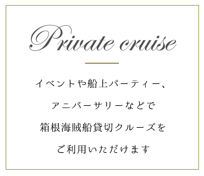 イベントや船上パーティー、アニバーサリーなどで箱根海賊船貸切クルーズをご利用いただけます
