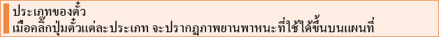 ประเภทของตั๋ว เมื่อคลิ๊กปุ่มตั๋วแต่ละประเภท จะปรากฏภาพยานพาหนะที่ใช้ได้ขึ้นบนแผนที่